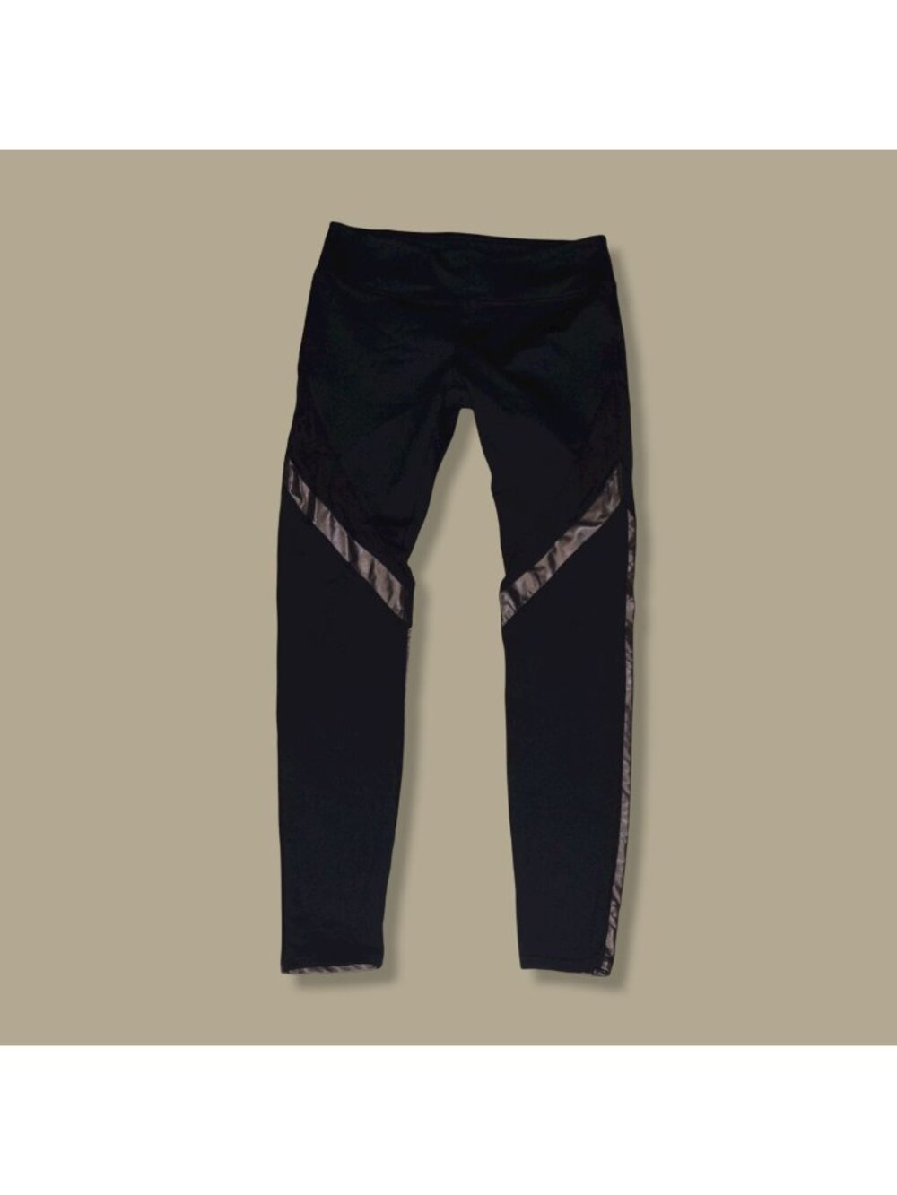 Fabletics Women's Sz S Black & Gold Leggings w Mesh Insets